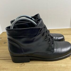 Women‎ Croft and Barrow Leather Laceup Black Square Toe Ankle Boots Size 8